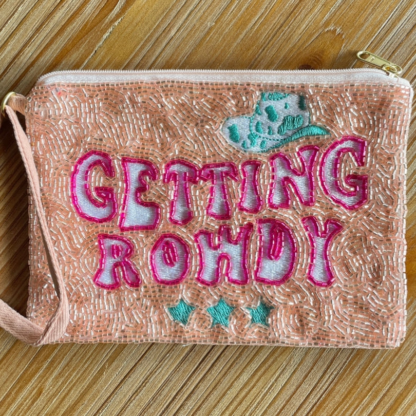 Getting Rowdy' Pink Beaded Zip Wristlet